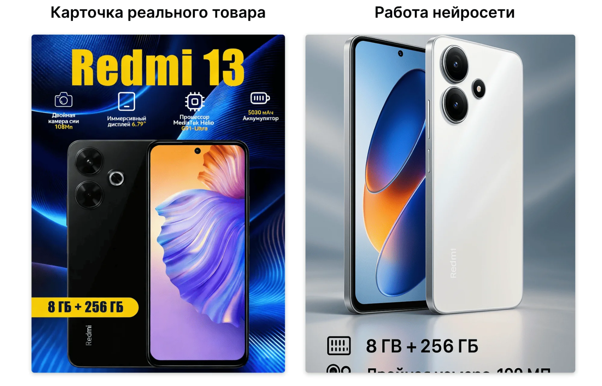Вот пример: карта здорового человека и курильщика. Характеристики у ИИ полностью не влезли, а смартфон не похож на настоящий — что-то не так с камерами.